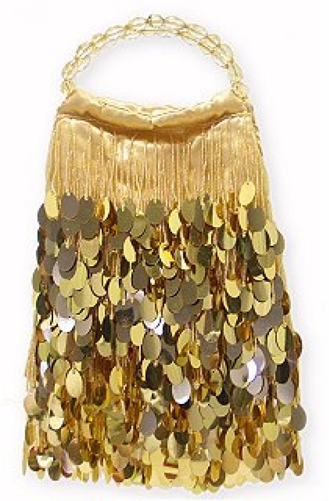Evening Bag - Dangling Sequined & Beaded &ndash; Gold &ndash; BG-80085GD